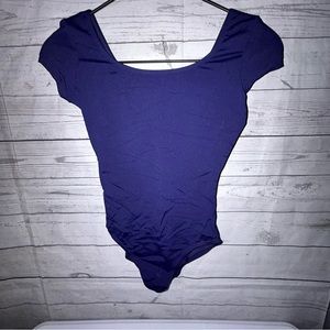 EUC Block Betri Cap Sleeve Navy Leotard Size P